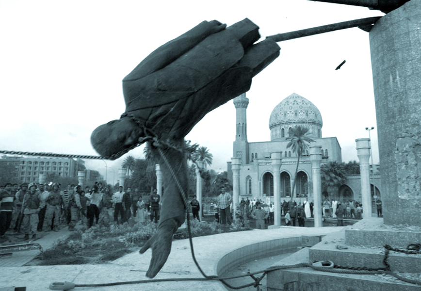 HUSSAIN STATUE TOPPLED